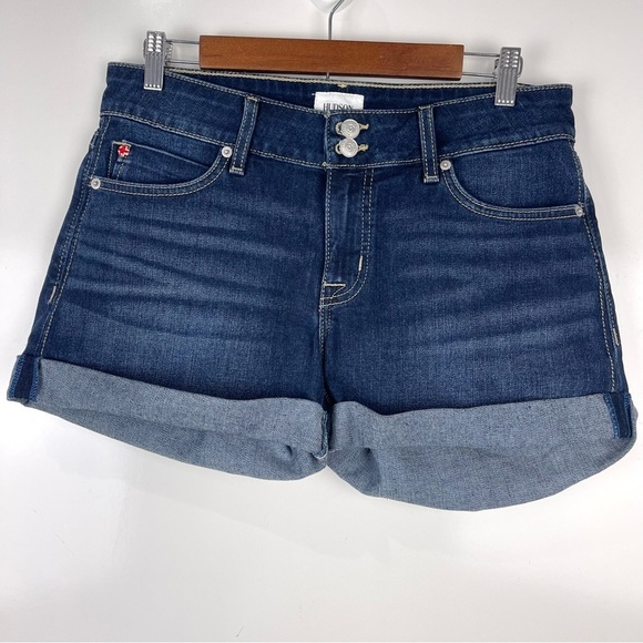 Hudson Jeans Pants - Hudson Jeans Ruby Cuffed Jean Shorts Dark Wash Denim Flap Pockets Size 30